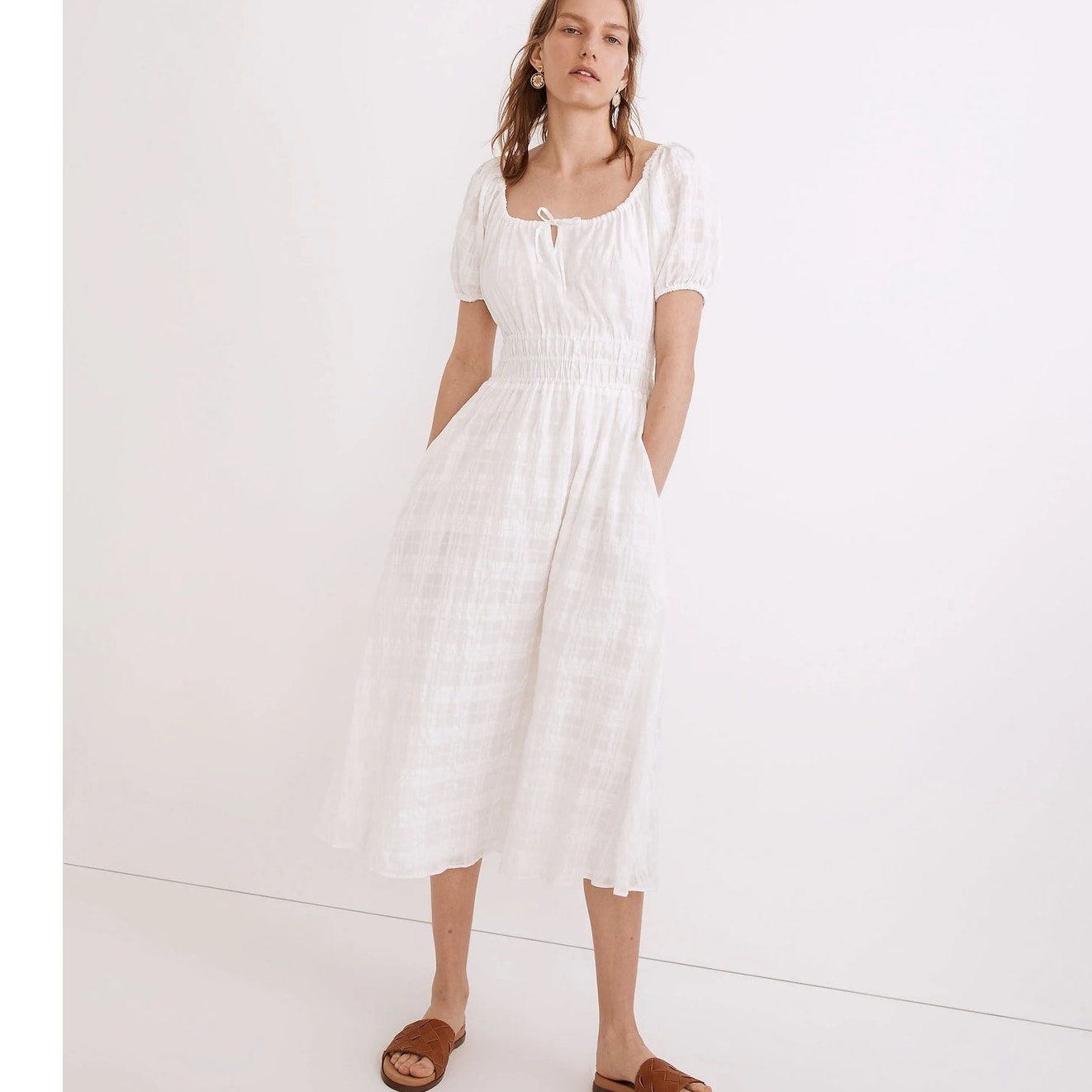 Madewell Sophia Midi Dress In Seersucker Check Puff Sleeve Smocked Cottagecore S